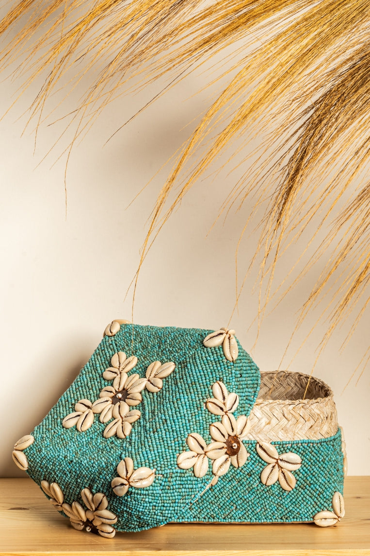 Box made of bamboo, beads and shells