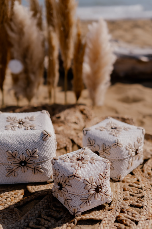 Box made of bamboo, beads and shells