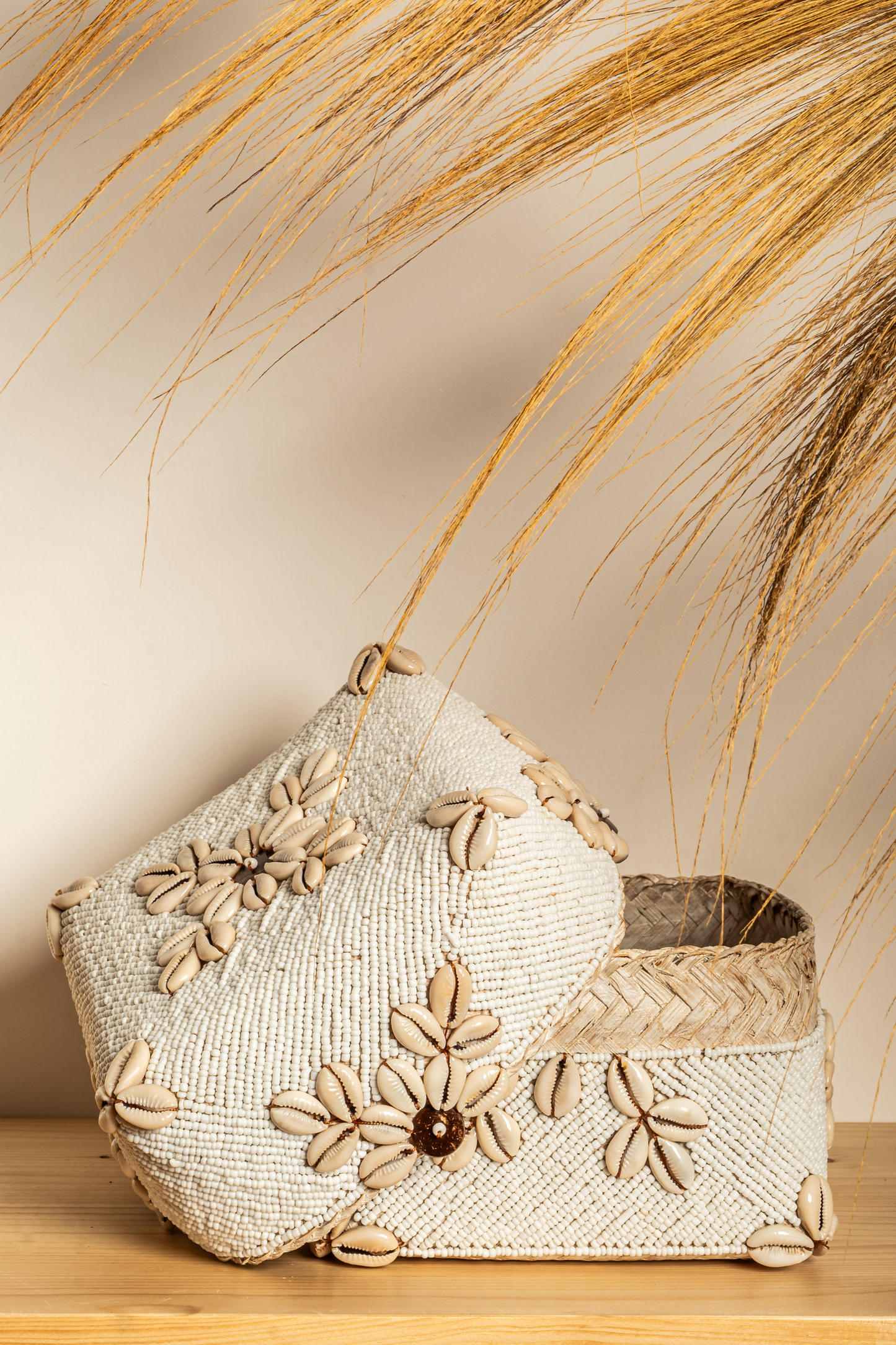 Box made of bamboo, beads and shells