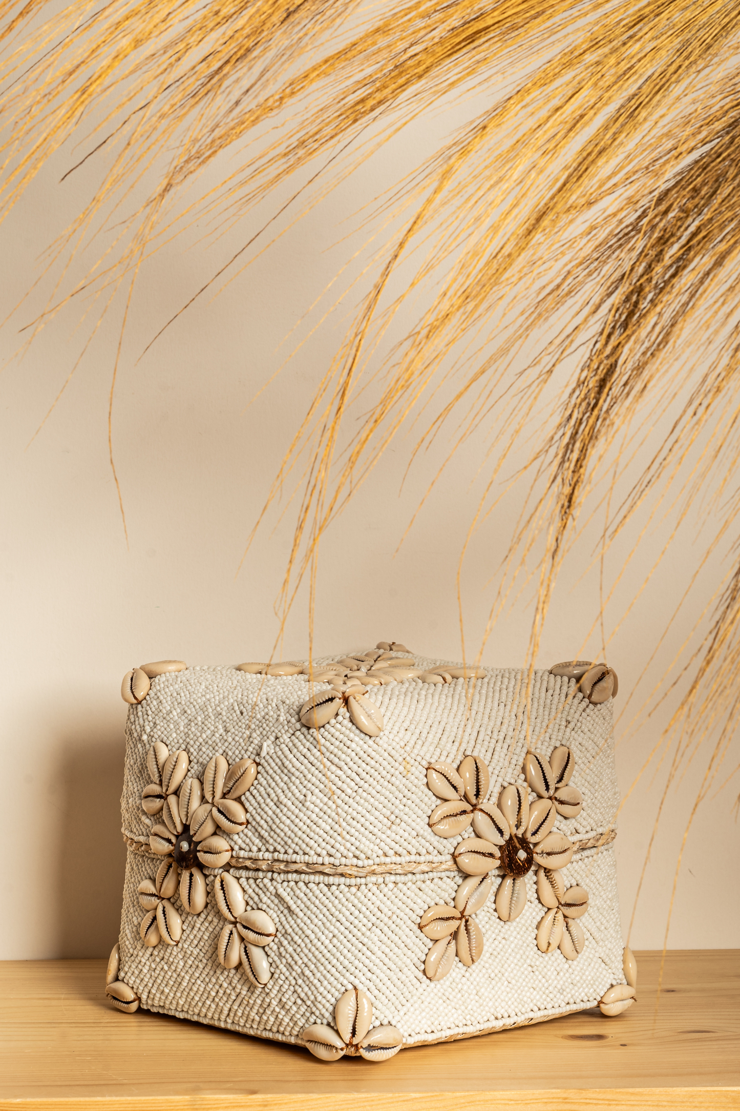 Box made of bamboo, beads and shells