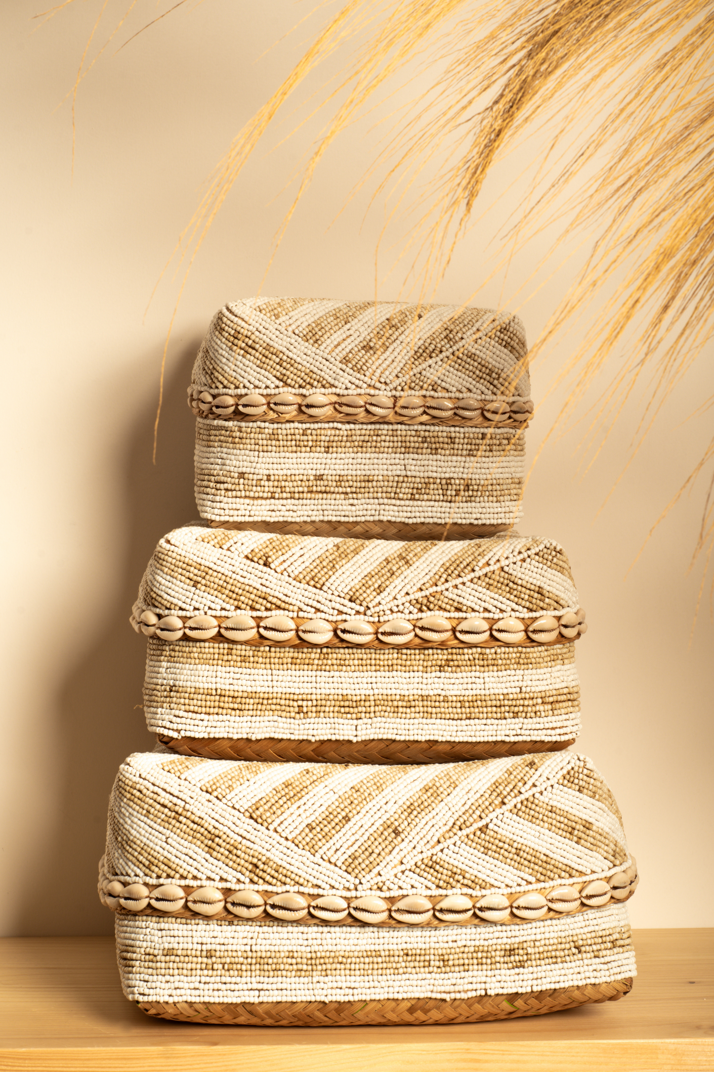 Box made of bamboo, beads and shells