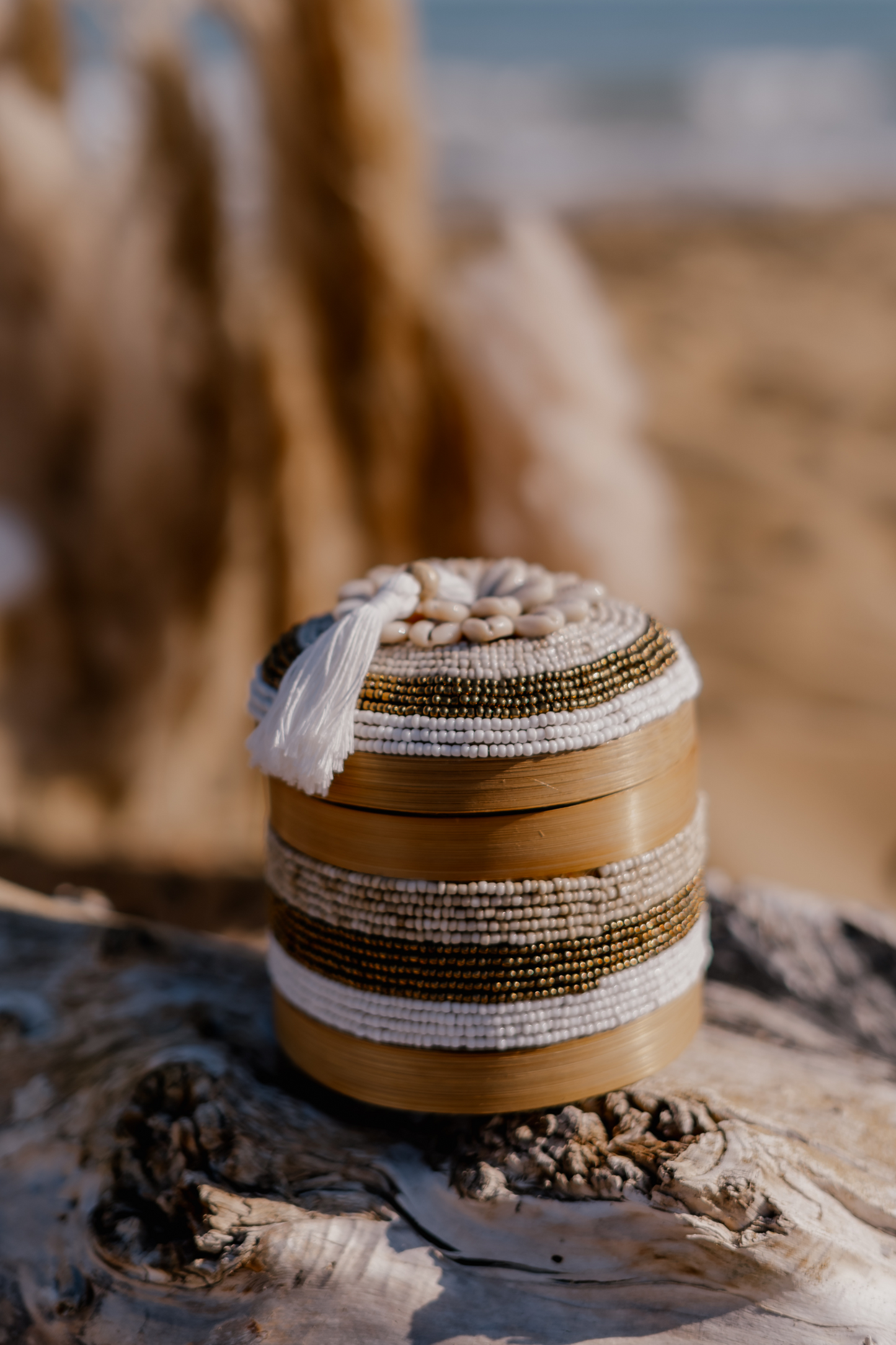 Box made of bamboo, beads and shells