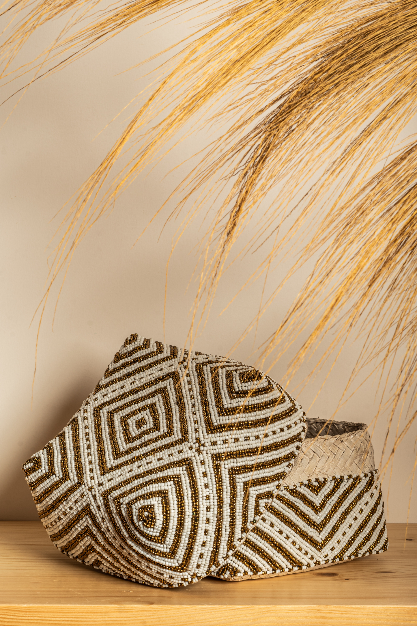 Box made of bamboo, beads and shells