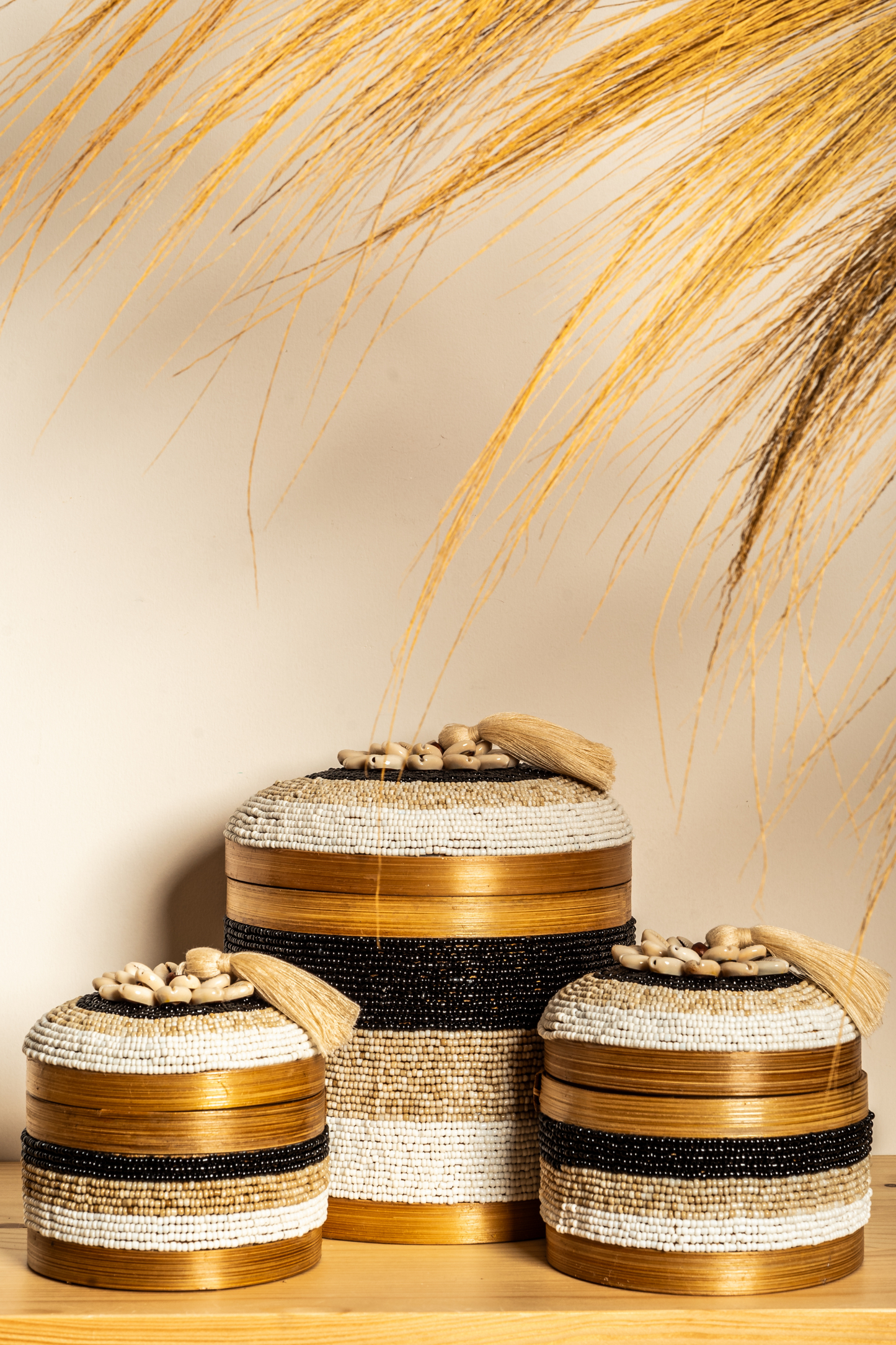 Box made of bamboo, beads and shells